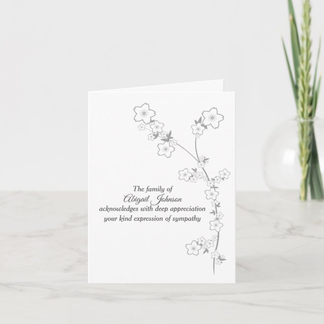 Silver Gray Japanese Foliage Sympathy Thank You Card (Front)