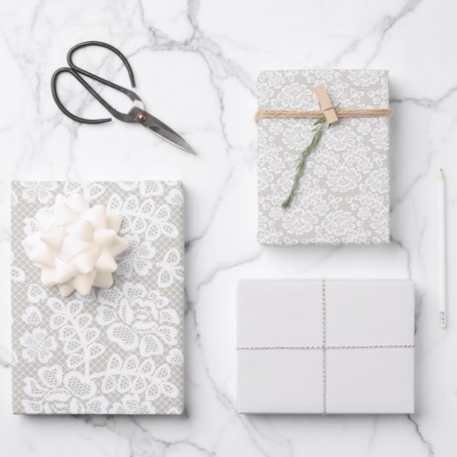 Silver Gray Lace Wedding Wrapping Paper Sheets