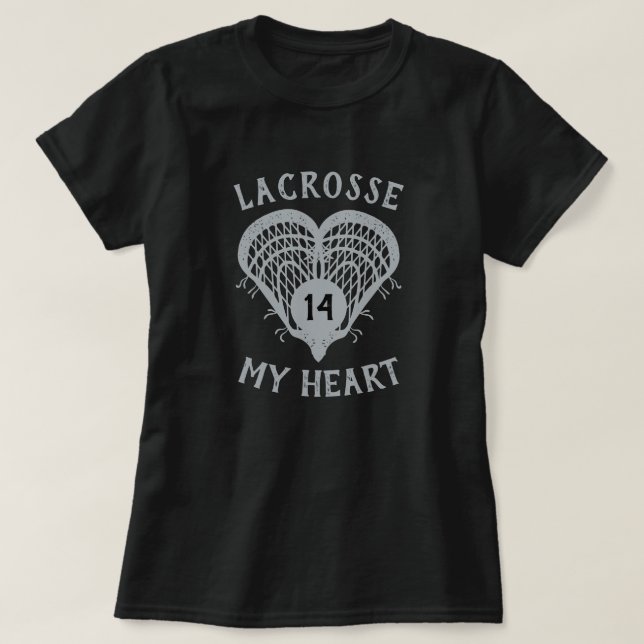 Silver Gray Lacrosse My Heart T-Shirt (Design Front)