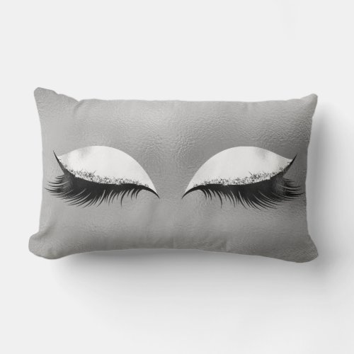 Silver Gray  Lashes Glass White Glitter Makeup Lumbar Pillow