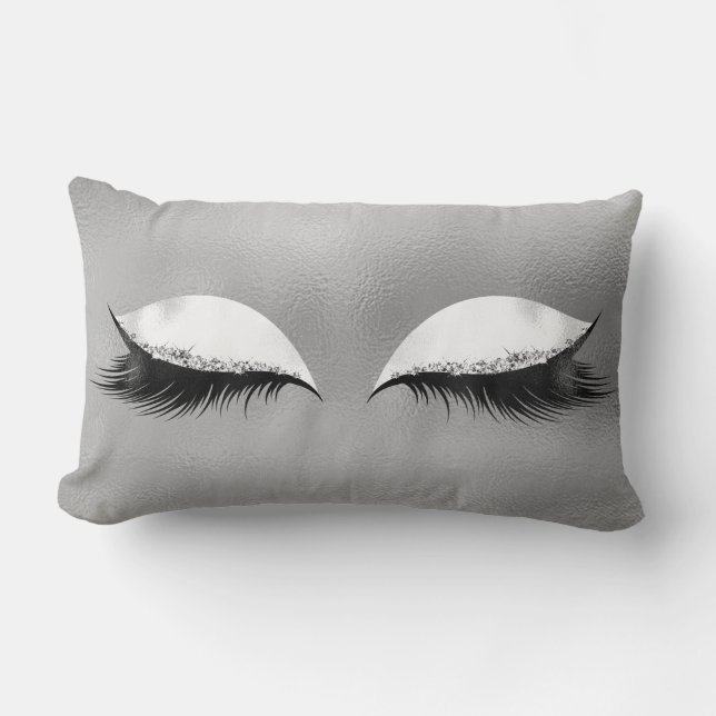 Silver Gray  Lashes Glass White Glitter Makeup Lumbar Pillow (Front)