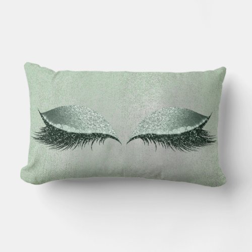 Silver Gray Lashes Glitter Mint Makeup Beauty Lumbar Pillow