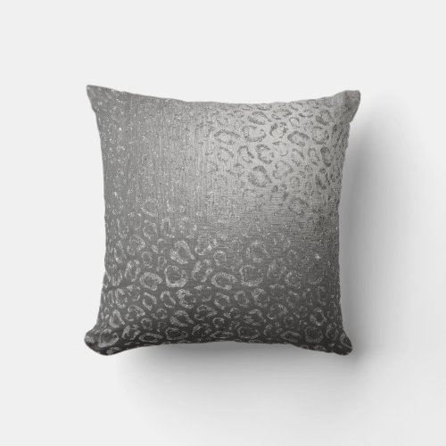 Silver Gray Leopard Skin Glam Safari Throw Pillow