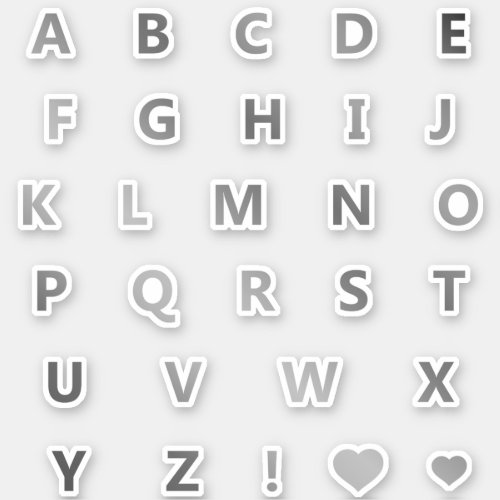 Silver Gray Letters Monogram Sticker Pack Alphabet