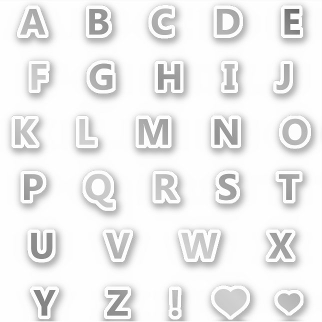 Silver Gray Letters Monogram Sticker Pack Alphabet (Front)