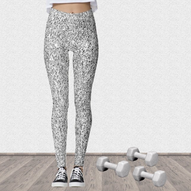 Silver gray light glitter sparkles black white leggings (Stand out in the gym with our breathable sparkly leggings in many different colors!)