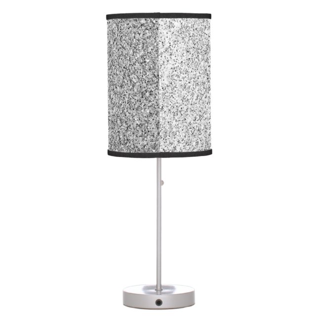 Silver gray light glitter sparkles black white table lamp Zazzle