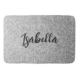 Silver gray light glitter sparkles Custom name Bath Mat