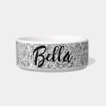 Silver gray light glitter sparkles Custom name Bowl<br><div class="desc">Monogram Personalize with your custom name. Cool,  fun,  elegant and unique faux sparkly gift idea for her. Beautiful girly glamorous silver shiny glitters sparkles. Photo of silver sparkles not actual glitter!</div>