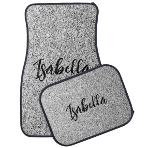 Silver gray light glitter sparkles Custom name Car Floor Mat