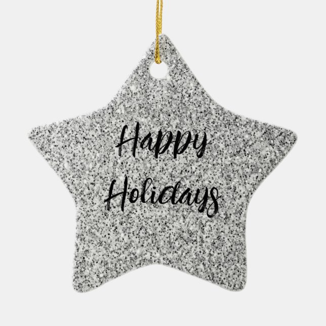 Silver gray light glitter sparkles Custom name Ceramic Ornament (Front)
