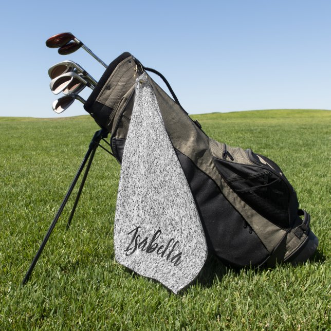 Silver gray light glitter sparkles Custom name Golf Towel (Green)