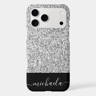 Silver gray light glitter sparkles Custom name iPhone 17 Pro Max Case