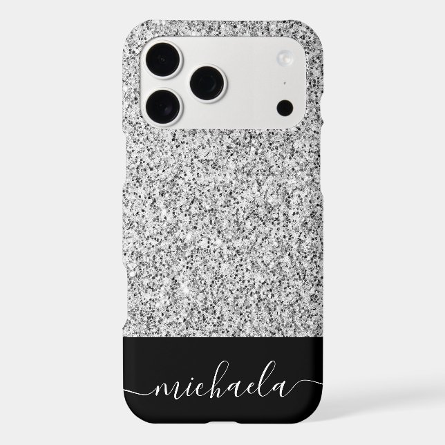 Silver gray light glitter sparkles Custom name iPhone Case (Back)