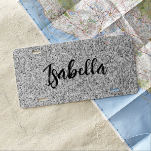 Silver gray light glitter sparkles Custom name License Plate