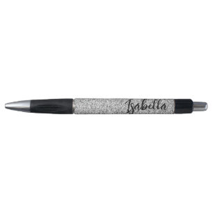 Silver gray light glitter sparkles Custom name Pen