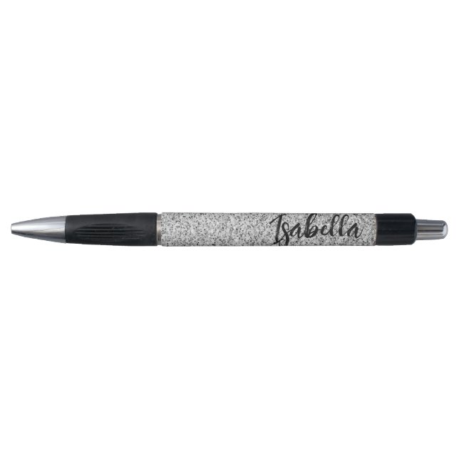 Silver gray light glitter sparkles Custom name Pen (Front)