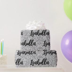Silver gray light glitter sparkles Custom name Wrapping Paper