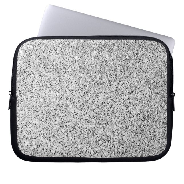 Silver gray light glitter sparkles laptop sleeve (Front)