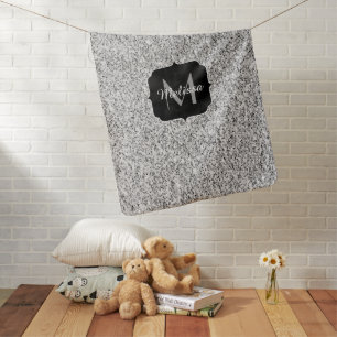 Silver gray light glitter sparkles Monogram Baby Blanket