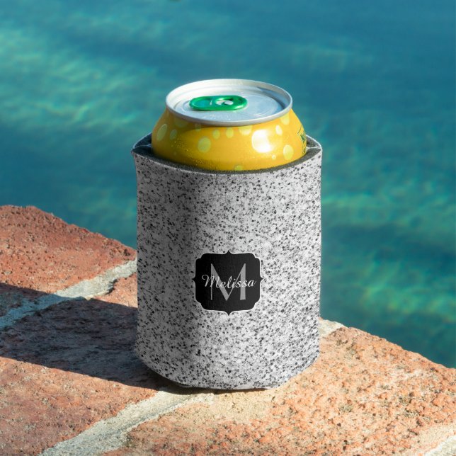 Silver gray light glitter sparkles Monogram Can Cooler (In Situ Pool)
