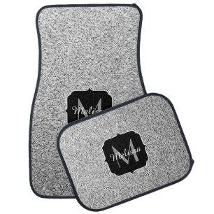 Silver gray light glitter sparkles Monogram Car Mat