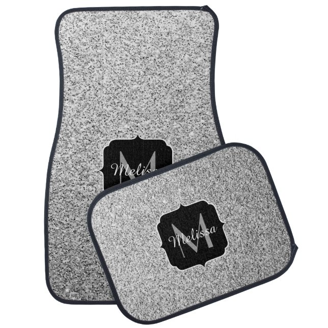 Silver gray light glitter sparkles Monogram Car Mat (Set)