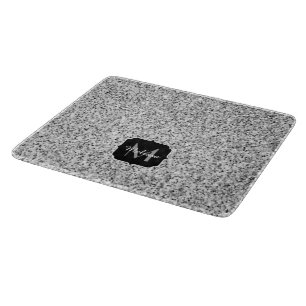 Silver gray light glitter sparkles Monogram Cutting Board
