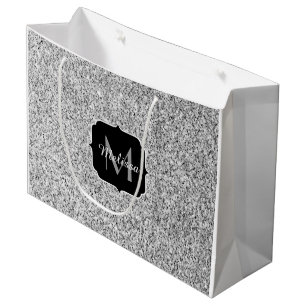 Silver gray light glitter sparkles Monogram Large Gift Bag