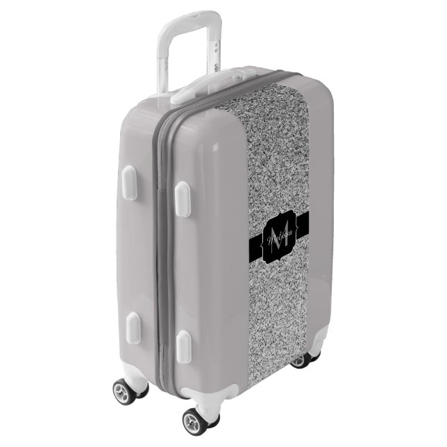 Silver gray light glitter sparkles Monogram Luggage (Rotated Left)