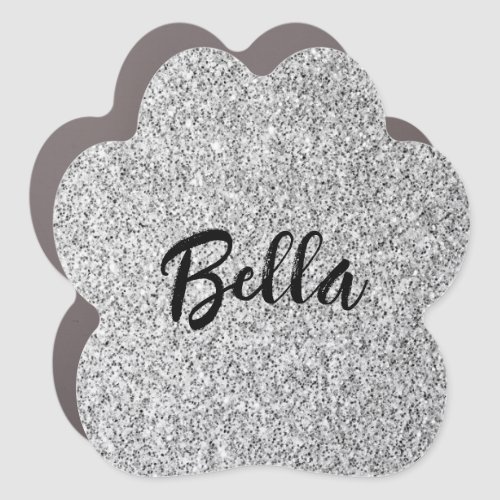 Silver gray light glitter sparkles Monogram name Car Magnet