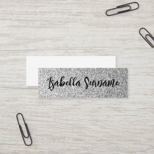 Silver gray light glitter sparkles Monogram name Mini Business Card