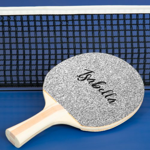Silver gray light glitter sparkles Monogram name Ping Pong Paddle