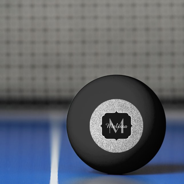 Silver gray light glitter sparkles Monogram Ping Pong Ball (Net)