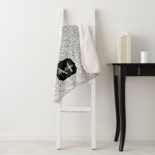 Silver gray light glitter sparkles Monogram Sherpa Blanket