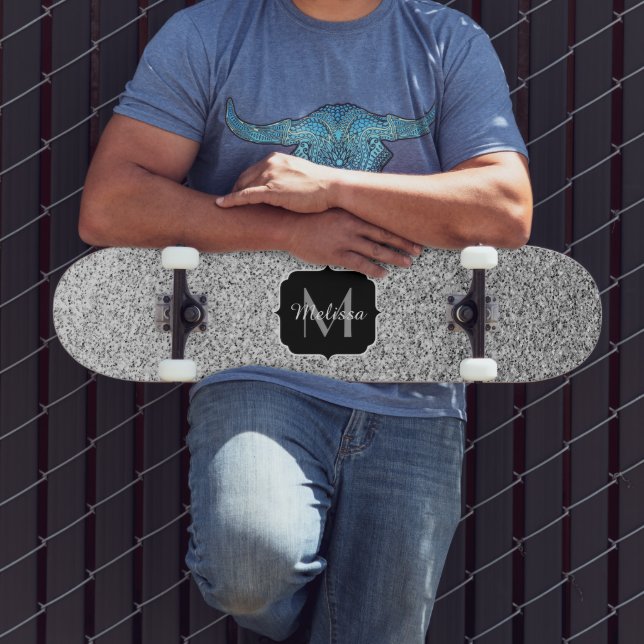 Silver gray light glitter sparkles Monogram Skateboard (Outdoor 3)