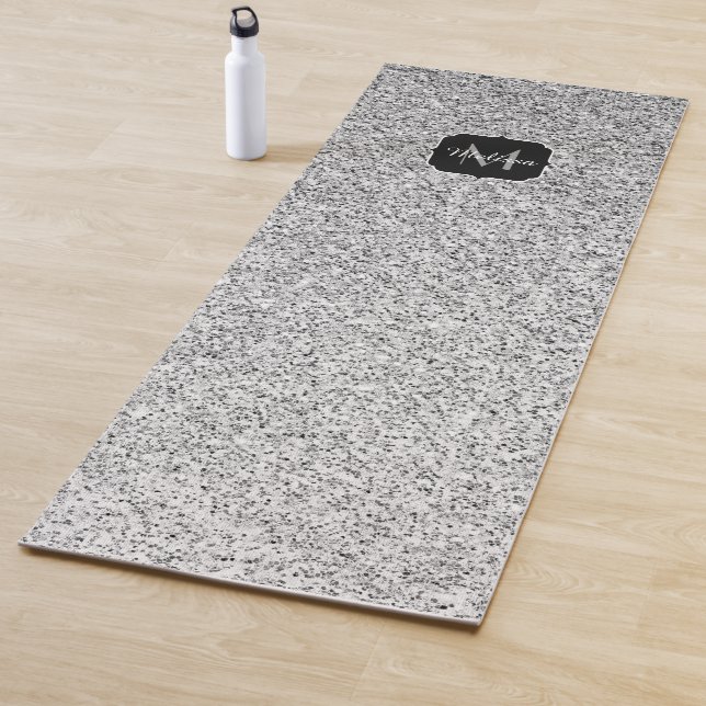 Silver gray light glitter sparkles Monogram Yoga Mat (In Situ)