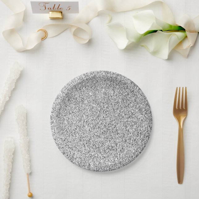 Silver gray light glitter sparkles paper plates (Wedding)