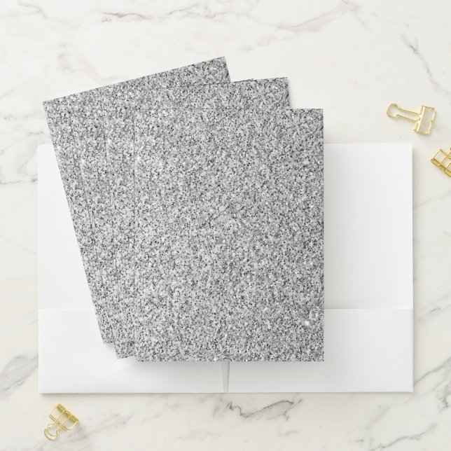 Silver gray light glitter sparkles pocket folder (In Situ)