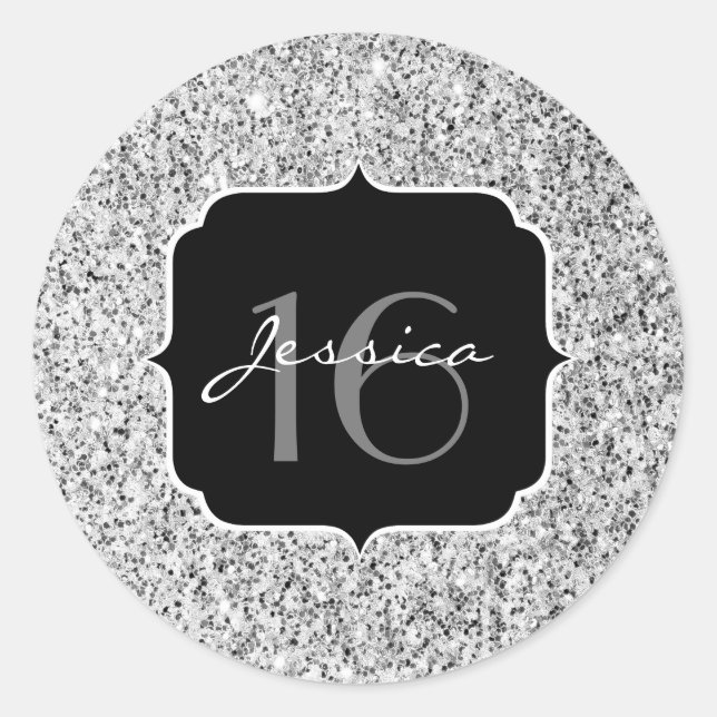 Silver gray light glitter sparkles Sweet 16 Classic Round Sticker (Front)