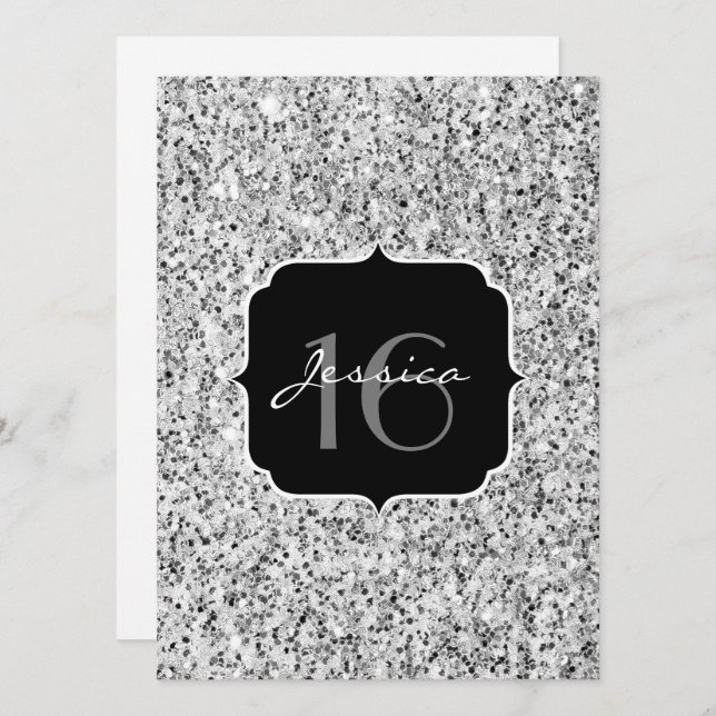 Silver gray light glitter sparkles Sweet 16 Invitation (Front/Back)