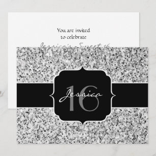 Silver gray light glitter sparkles Sweet 16 Invitation