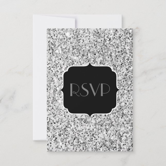 Silver gray light glitter sparkles Sweet 16 RSVP Card (Front)