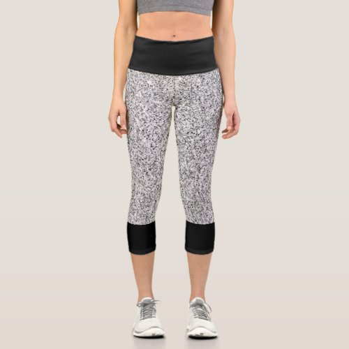 Silver gray light glitter sparkles with black capri leggings