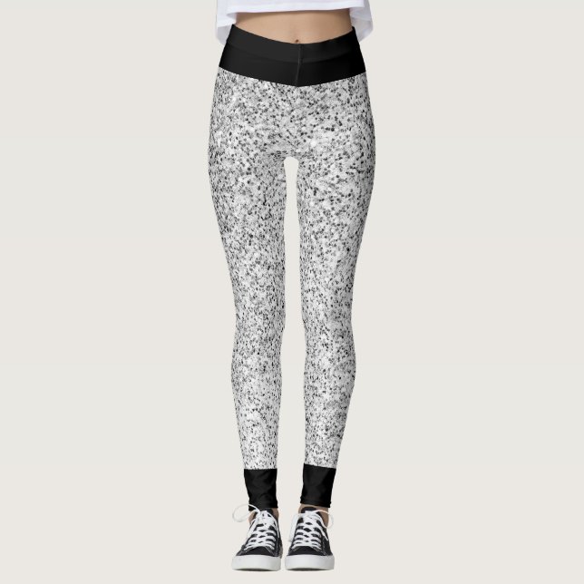 Silver gray light glitter sparkles with black leggings (Front)