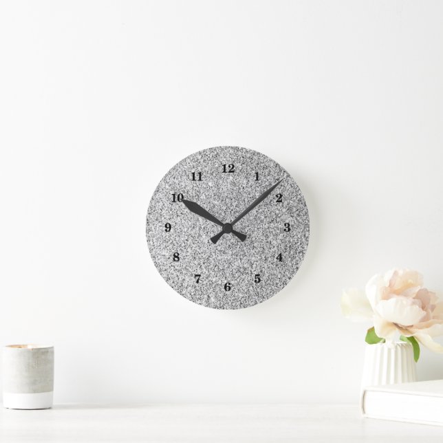 Silver gray light glitter sparkles with numbers round clock (Home)