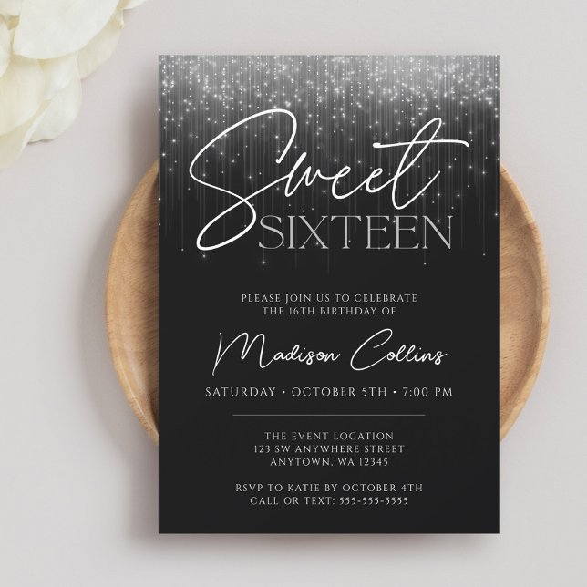 Silver Gray Lights Black Sweet 16 Invitation (Creator Uploaded)