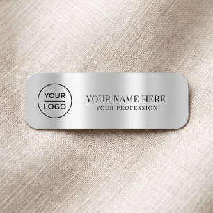 Silver Gray Logo Employee magnetic, safety pin Name Tag