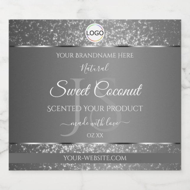 Silver Gray Logo Initials Glitter Product Labels (Single Label)