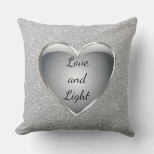 Silver Gray 'Love and Light' quote 'bling Throw Pillow